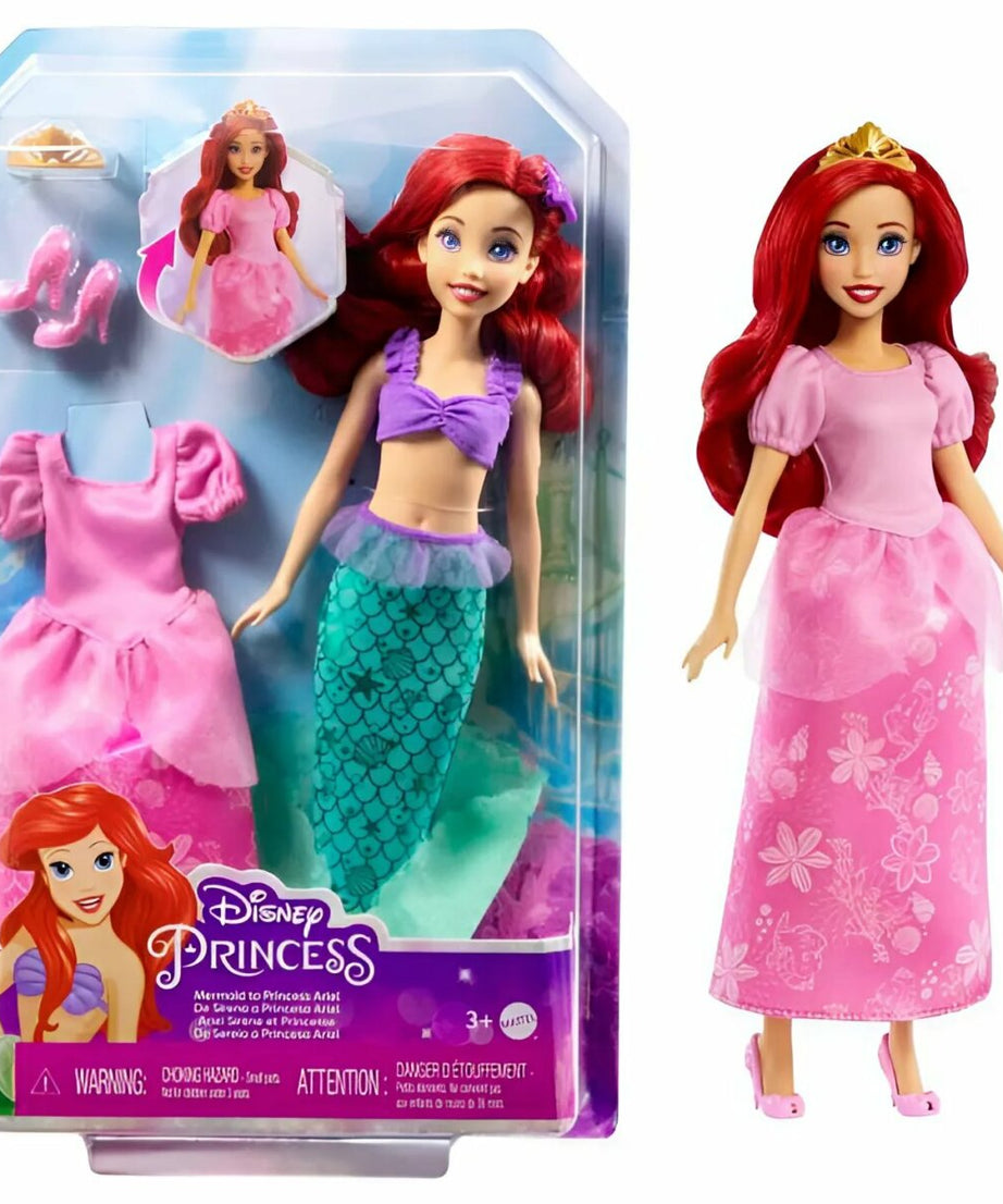 2-in-1 Disney Princess  Mermaid to Princess Ariel Doll Set – Transformation with Gown, Mermaid Tail & Accessories for Kids 3+ Years - MINIMEE KIDS