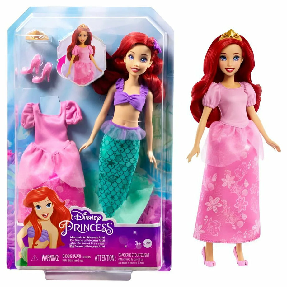 2-in-1 Disney Princess  Mermaid to Princess Ariel Doll Set – Transformation with Gown, Mermaid Tail & Accessories for Kids 3+ Years