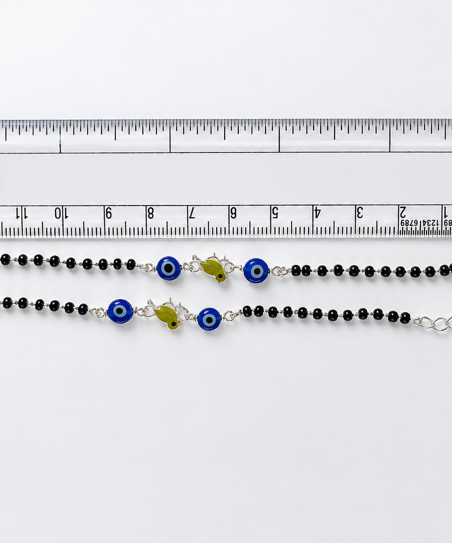 Protective Evil Eye & Bird Enamel Nazariya - 925 Sterling Silver Kids' Bracelet (Pair)
