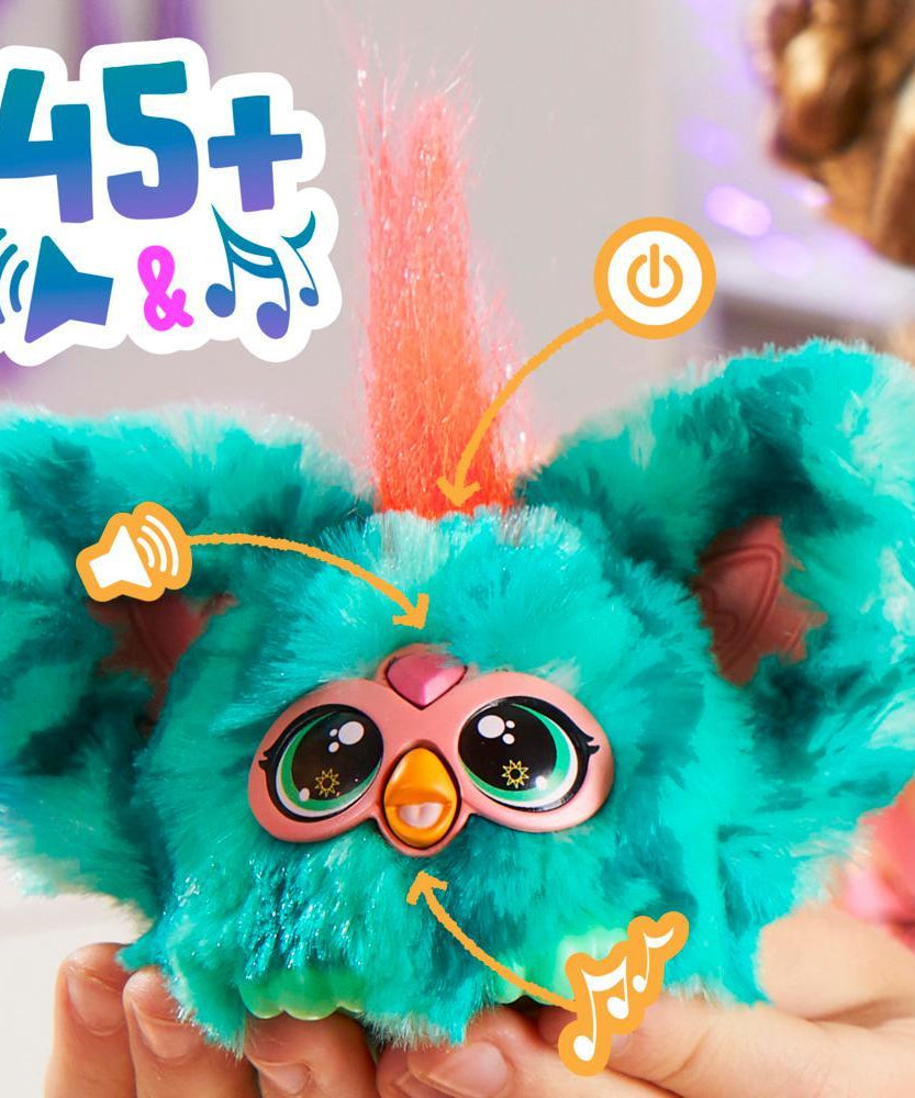 Hasbro Furby Furblets Mello-Nee Mini Electronic Plush Toy for Kids 6+ Years | 45+ Chill Sounds & Furbish Phrases | Watermelon Red & Green Plush with Keychain Clip | Collectible Pocket-Sized Musical Toy