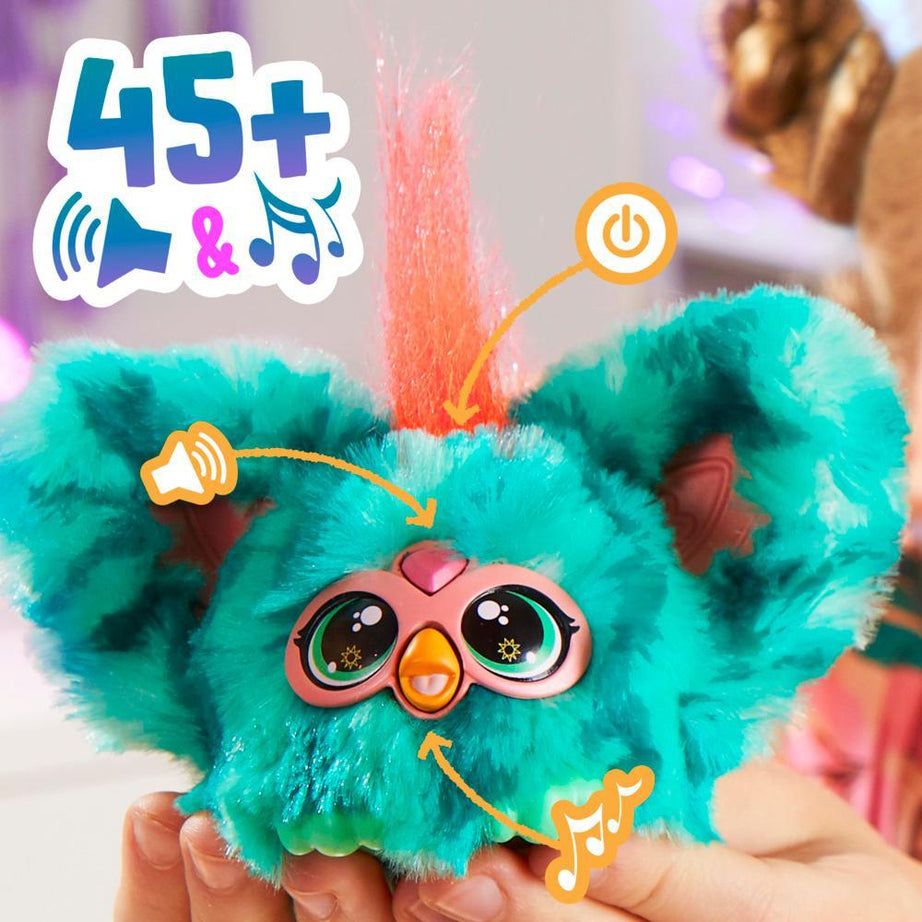 Hasbro Furby Furblets Mello-Nee Mini Electronic Plush Toy for Kids 6+ Years | 45+ Chill Sounds & Furbish Phrases | Watermelon Red & Green Plush with Keychain Clip | Collectible Pocket-Sized Musical Toy