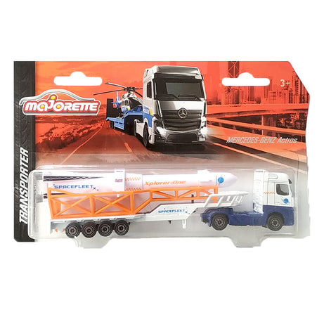 Majorette Transporter Series – Mercedes-Benz Actros & MAN TGX XXL Die-Cast Truck with Speedboat, Police Helicopter, Spacefleet, Tractor, Aeroplane & More | 3+ Years