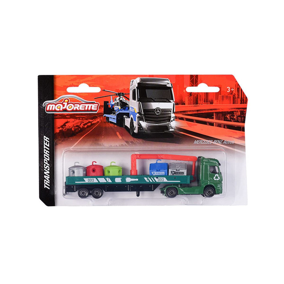 Majorette Transporter Series – Mercedes-Benz Actros & MAN TGX XXL Die-Cast Truck with Speedboat, Police Helicopter, Spacefleet, Tractor, Aeroplane & More | 3+ Years