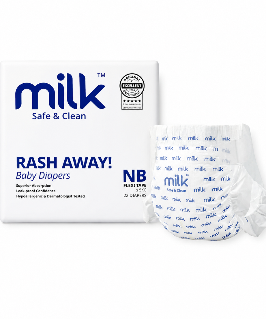 Milk Safe & Clean Baby Diapers NB Size Newborn 22pcs | RashDefense Leak-Proof, Dermatologist Tested, Ultra Absorbent