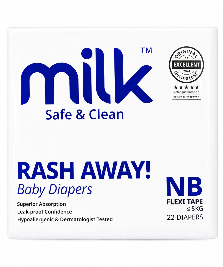 Milk Safe & Clean Baby Diapers NB Size Newborn 22pcs | RashDefense Leak-Proof, Dermatologist Tested, Ultra Absorbent