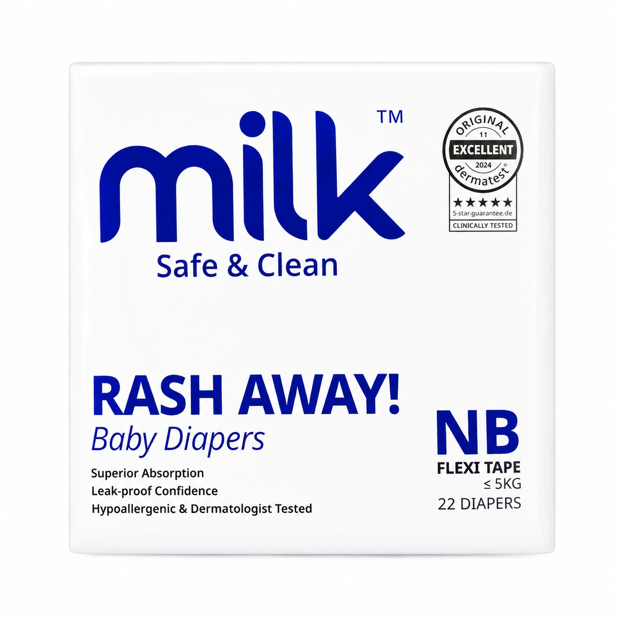 Milk Safe & Clean Baby Diapers NB Size Newborn 22pcs | RashDefense Leak-Proof, Dermatologist Tested, Ultra Absorbent