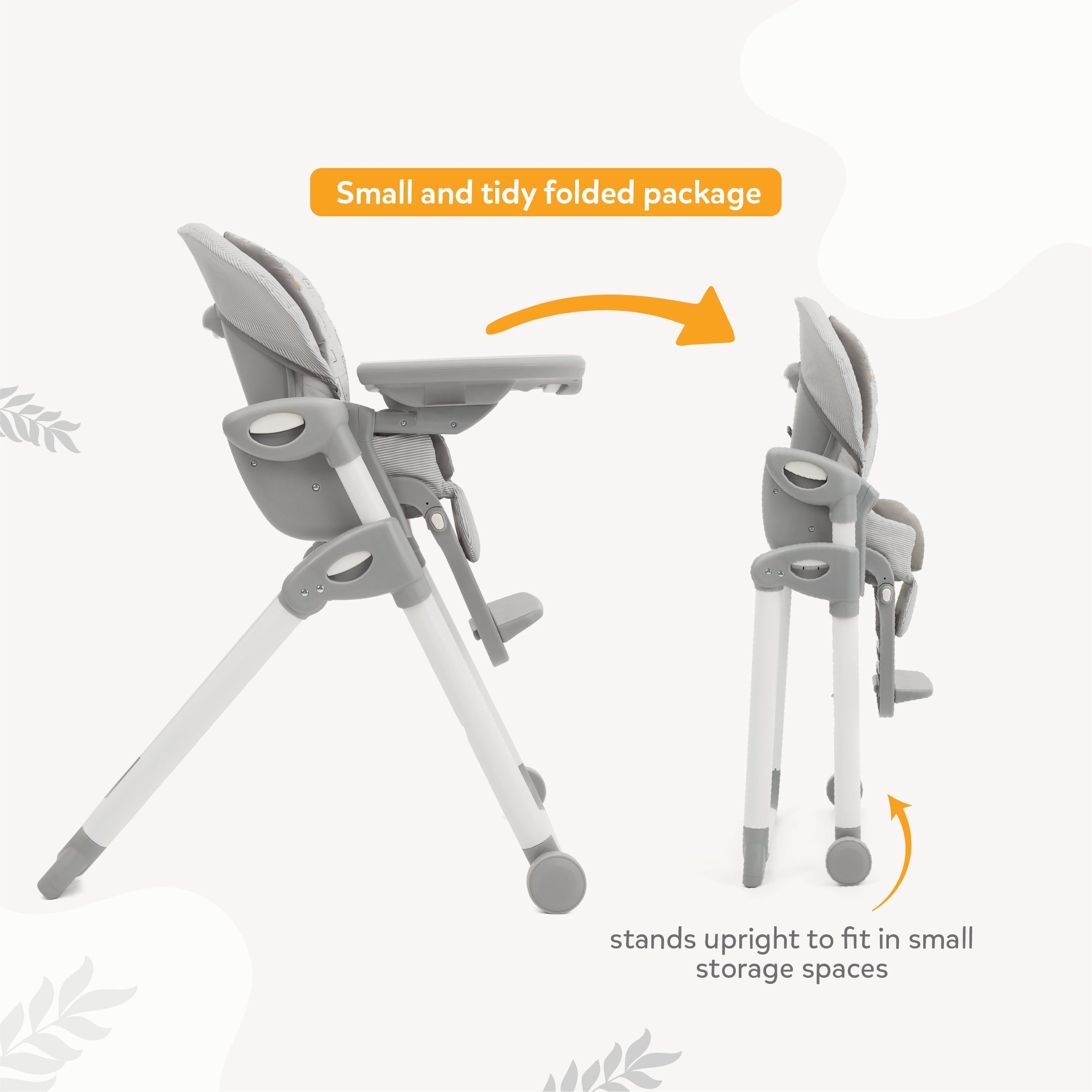 Joie Mimzy Recline High Chair | 5-Position Recline & 7-Level Height Adjustable Baby High Chair | Birth to 3 Years (Up to 15 Kg) | Compact Foldable with Storage Basket | Portrait