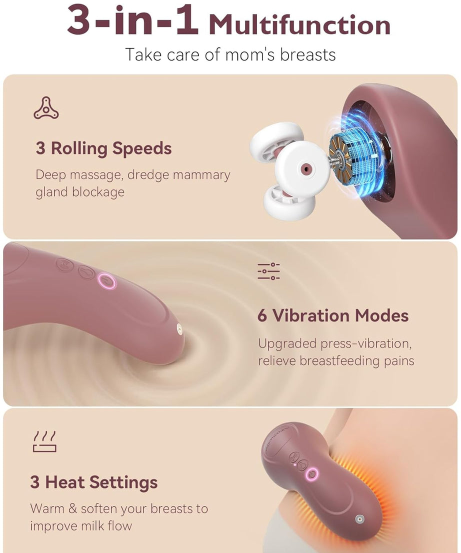 Momcozy Kneading Lactation Massager LM02 – 3 Kneading Speeds, 6 Vibration Modes, and 3 Heating Levels for Relief from Engorgement, Clogged Ducts, and Pumping Comfort