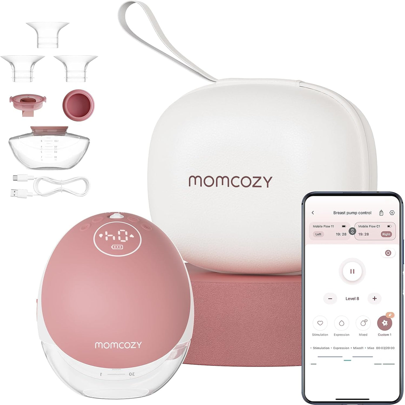 Momcozy Mobile Flow Hands-Free Breast Pump - M9 App Controlled Single Pump | Cozy Red | Portable & Wearable Breastfeeding Solution