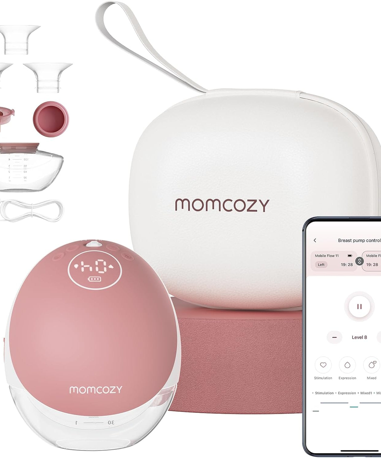 Momcozy Mobile Flow Hands-Free Breast Pump - M9 App Controlled Single Pump | Cozy Red | Portable & Wearable Breastfeeding Solution - MINIMEE KIDS