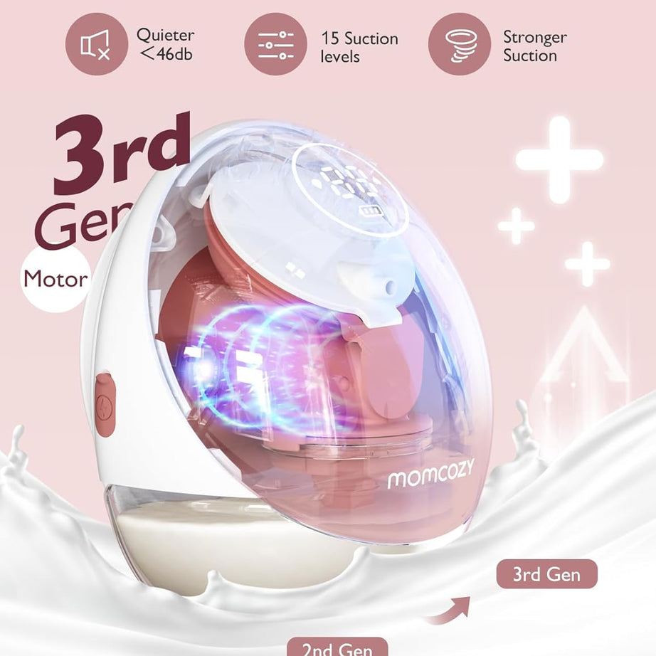 Momcozy Mobile Flow Hands-Free Breast Pump - M9 App Controlled Single Pump | Cozy Red | Portable & Wearable Breastfeeding Solution