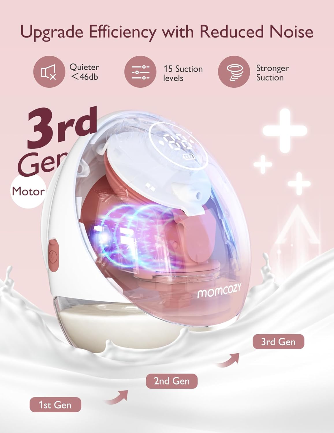 Momcozy Mobile Flow Hands-Free Breast Pump - M9 App Controlled Single Pump | Cozy Red | Portable & Wearable Breastfeeding Solution
