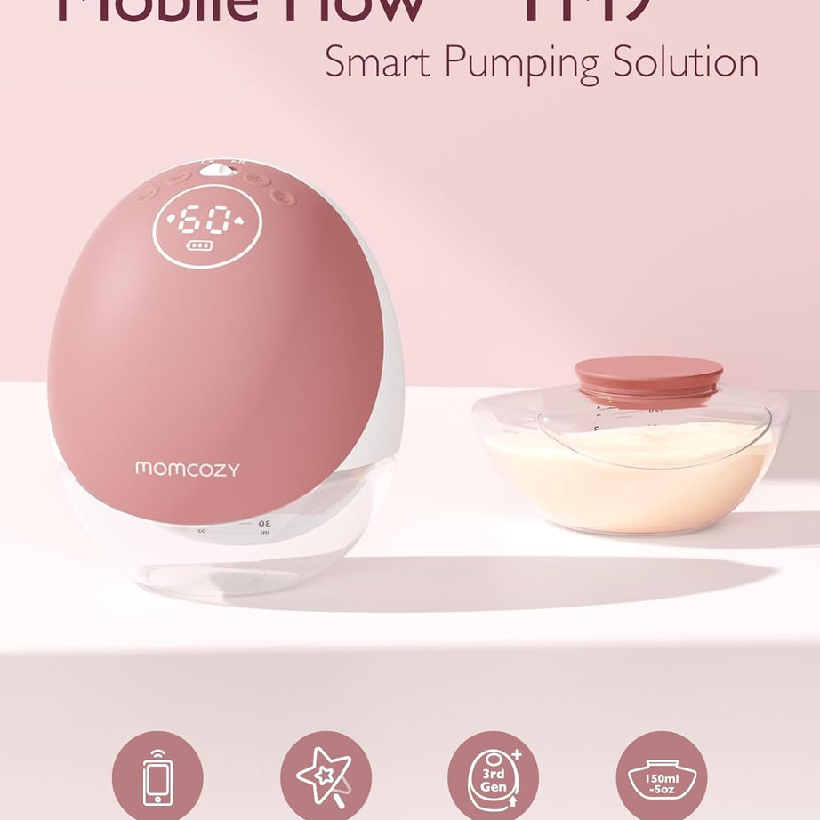 Momcozy Mobile Flow Hands-Free Breast Pump - M9 App Controlled Single Pump | Cozy Red | Portable & Wearable Breastfeeding Solution