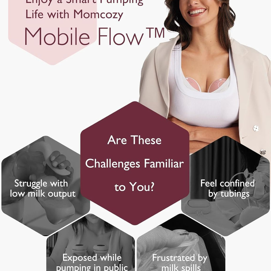 Momcozy Mobile Flow Hands-Free Breast Pump - M9 App Controlled Single Pump | Cozy Red | Portable & Wearable Breastfeeding Solution