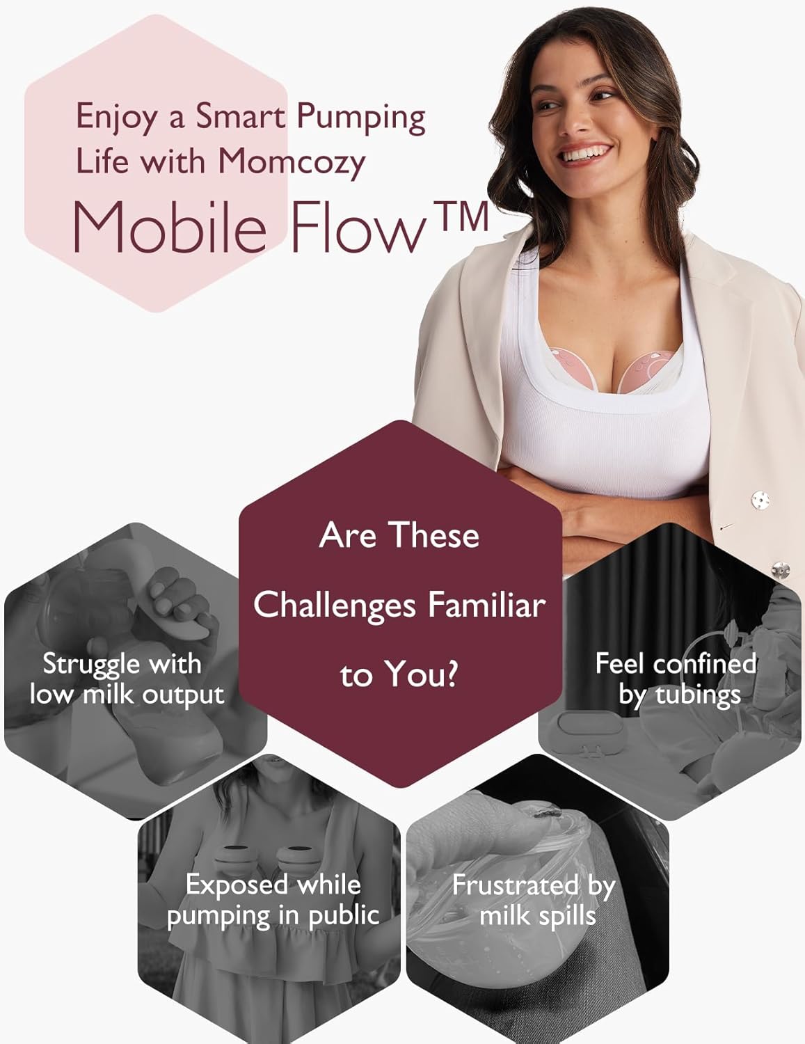 Momcozy Mobile Flow Hands-Free Breast Pump - M9 App Controlled Single Pump | Cozy Red | Portable & Wearable Breastfeeding Solution