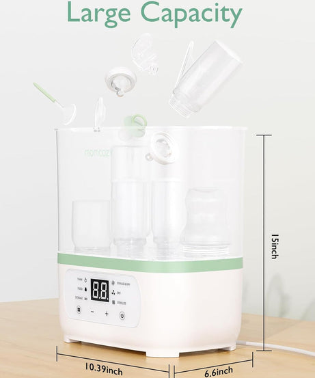 Momcozy 6-in-1 Baby Bottle Sterilizer and Dryer (Model BS02) – Electric Steam Sterilizer with 24H Sterile Storage, Large Capacity for 8 Bottles & Breast Pump Parts, Milk Thawing & Baby Food Warmer (BPA-Free) - MINIMEE KIDS