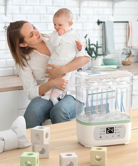 Momcozy 6-in-1 Baby Bottle Sterilizer and Dryer (Model BS02) – Electric Steam Sterilizer with 24H Sterile Storage, Large Capacity for 8 Bottles & Breast Pump Parts, Milk Thawing & Baby Food Warmer (BPA-Free) - MINIMEE KIDS