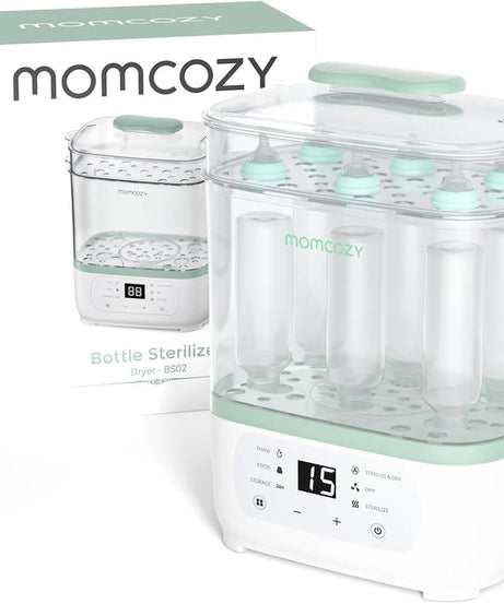 Momcozy 6-in-1 Baby Bottle Sterilizer and Dryer (Model BS02) – Electric Steam Sterilizer with 24H Sterile Storage, Large Capacity for 8 Bottles & Breast Pump Parts, Milk Thawing & Baby Food Warmer (BPA-Free) - MINIMEE KIDS
