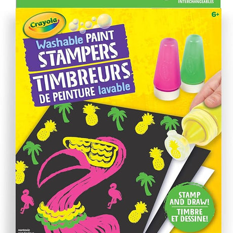 Crayola Washable Paint Stampers Set for Kids – 8 Interchangeable Neon Stamp Designs, 3 Washable Paint Bottles, Nozzles & Paper Sheets | Easy-Clean, Mess-Free Painting Activity Kit for Ages 7+
