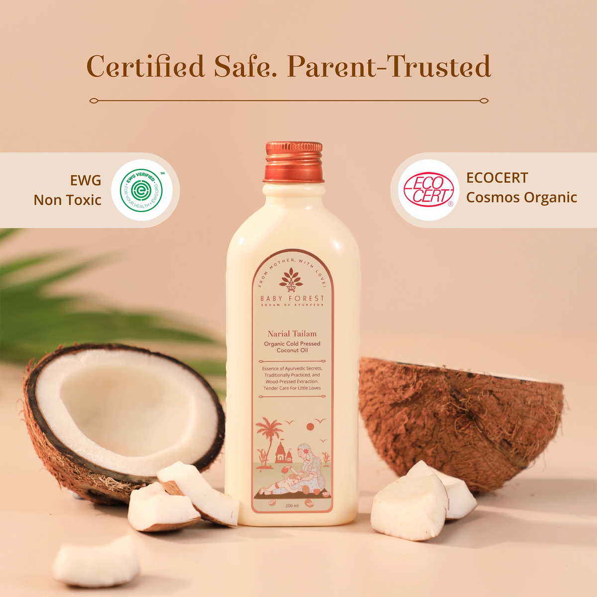 Baby Forest Narial Tailam 100% Pure Organic Cold Pressed Coconut Oil for Baby Massage (200ml) – Wood-Pressed Virgin Coconut Oil for Sensitive Skin, Cradle Cap, Diaper Rash & Hair Growth