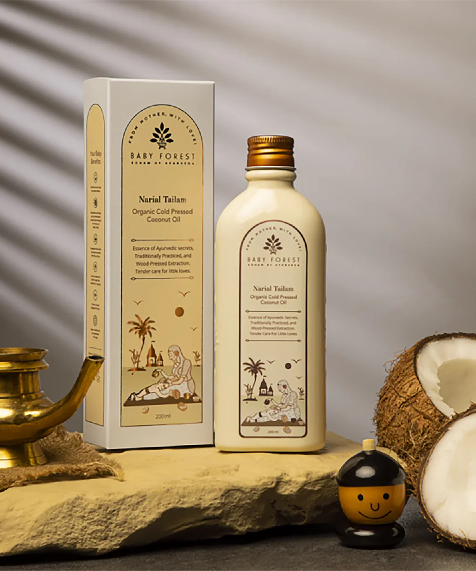 Baby Forest Narial Tailam 100% Pure Organic Cold Pressed Coconut Oil for Baby Massage (200ml) – Wood-Pressed Virgin Coconut Oil for Sensitive Skin, Cradle Cap, Diaper Rash & Hair Growth