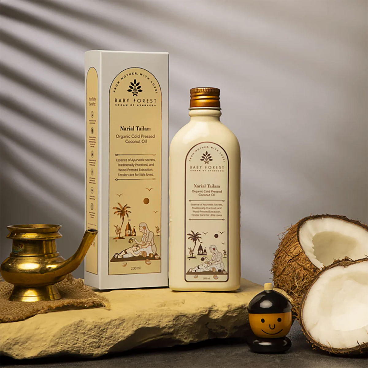 Baby Forest Narial Tailam 100% Pure Organic Cold Pressed Coconut Oil for Baby Massage (200ml) – Wood-Pressed Virgin Coconut Oil for Sensitive Skin, Cradle Cap, Diaper Rash & Hair Growth