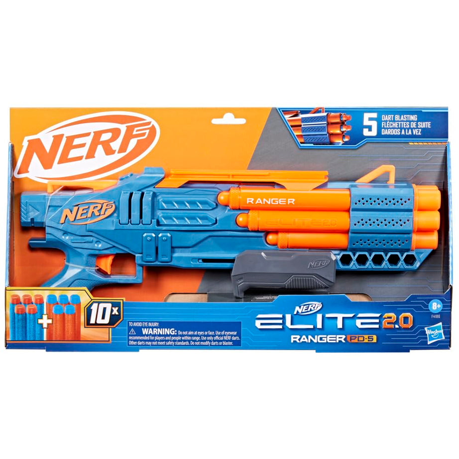 Nerf Elite 2.0 Ranger PD-5 Blaster | 5 Barrel Blasting, 10 Elite Darts | Pump Action Foam Dart Blaster for Ages 8+ Years