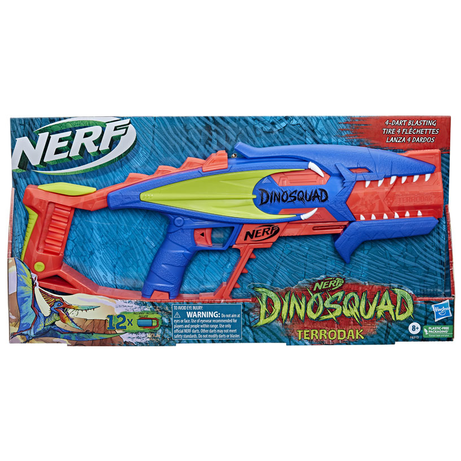 Nerf DinoSquad Terrodak Blaster | 4-Dart Blasting, 12 Elite Darts | Outdoor Games For Ages 8+ Years