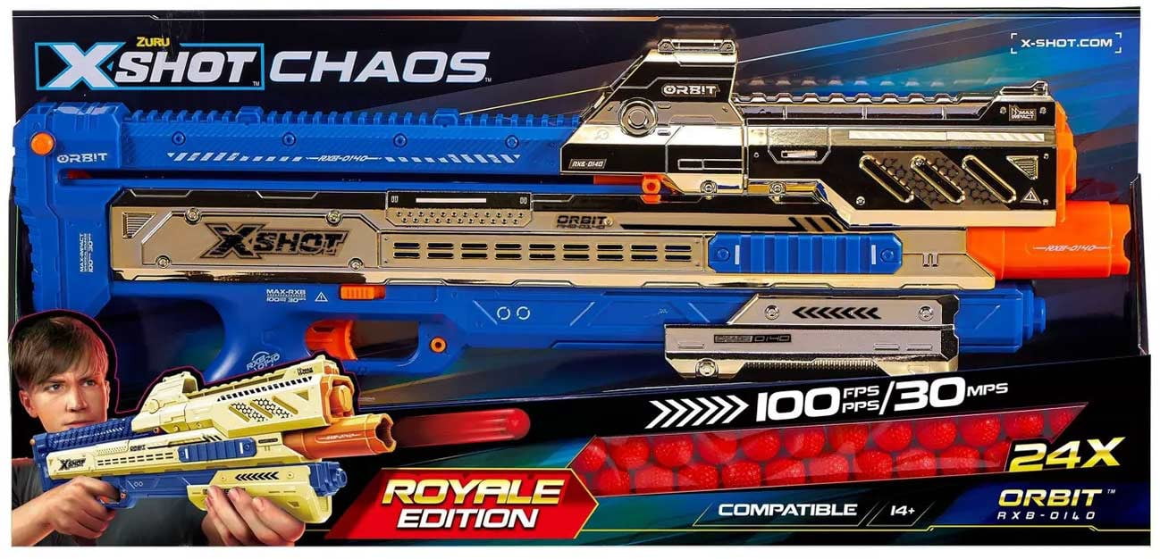 ZURU X-Shot Chaos Royale Edition Orbit Blaster with Golden Design - 24 Foam Balls, 14-Round Capacity