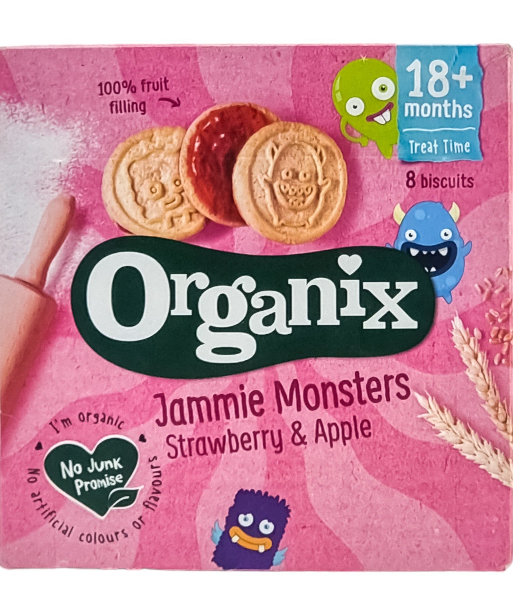 Organix Jammie Monsters Strawberry & Apple for 18+ Months - 64g | 8 Biscuits - MINIMEE KIDS