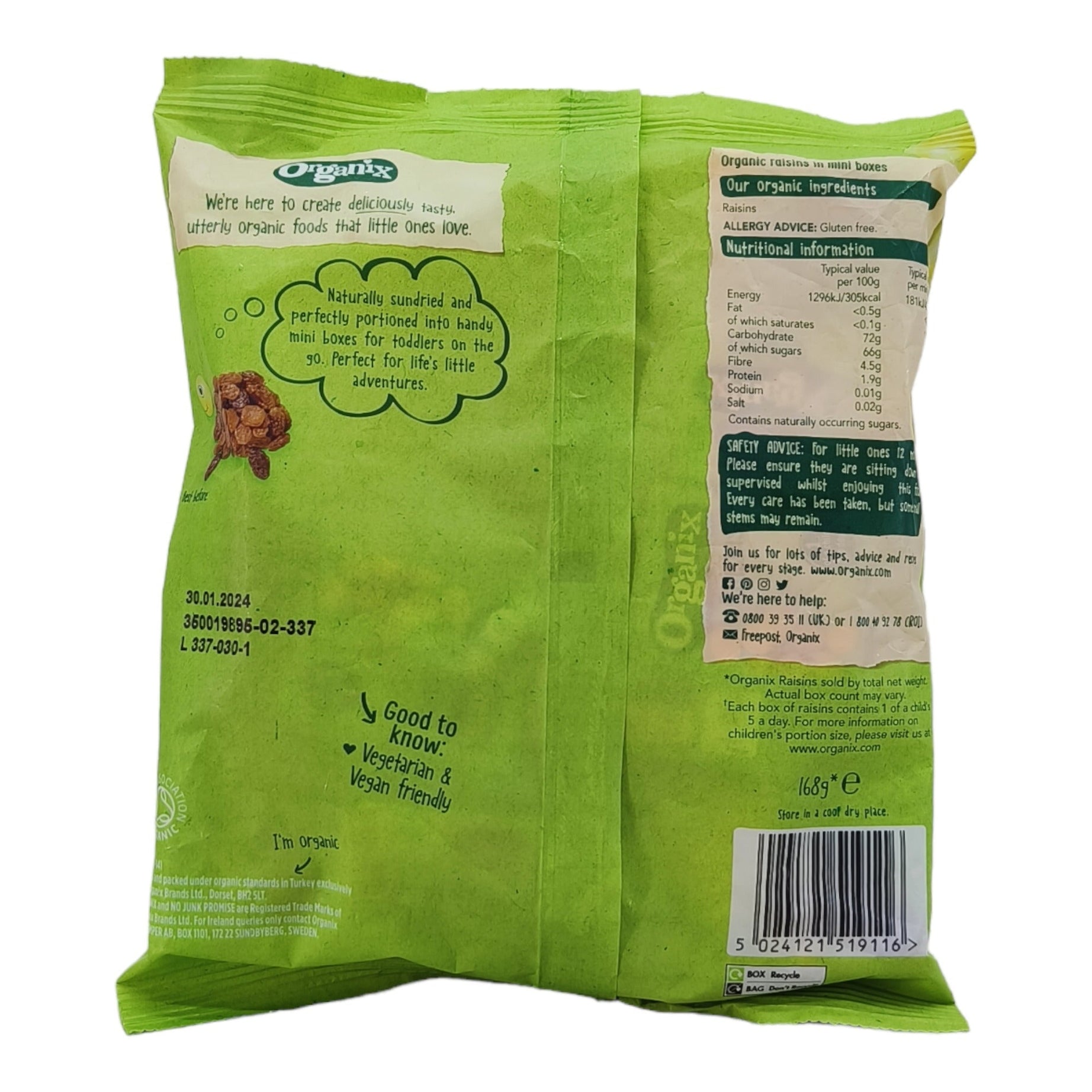 Organix Raisins for 12+ Months | 12 Mini Boxes - 168g