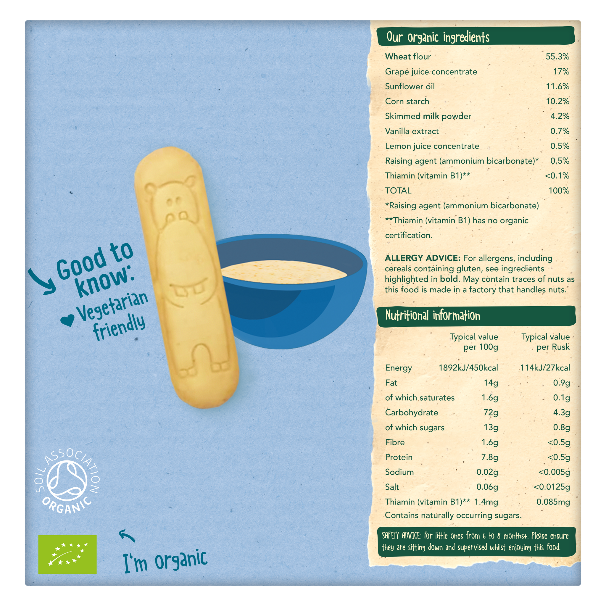 Organix Little Ruskits Vanilla Organic Baby Rusks 10x6g (60g) for 6–8 Months+ | First Finger Food for Babies | No Added Salt or Artificial Colours | 100% Organic Ingredients