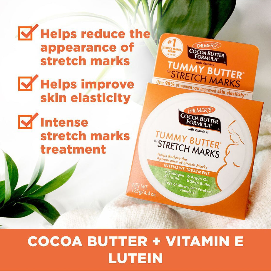 Palmer’s Cocoa Butter Formula Tummy Butter for Pregnancy Stretch Marks – 125g | Intensive Nighttime Moisturizer with Vitamin E, Argan Oil & Collagen for Skin Elasticity & Scar Reduction