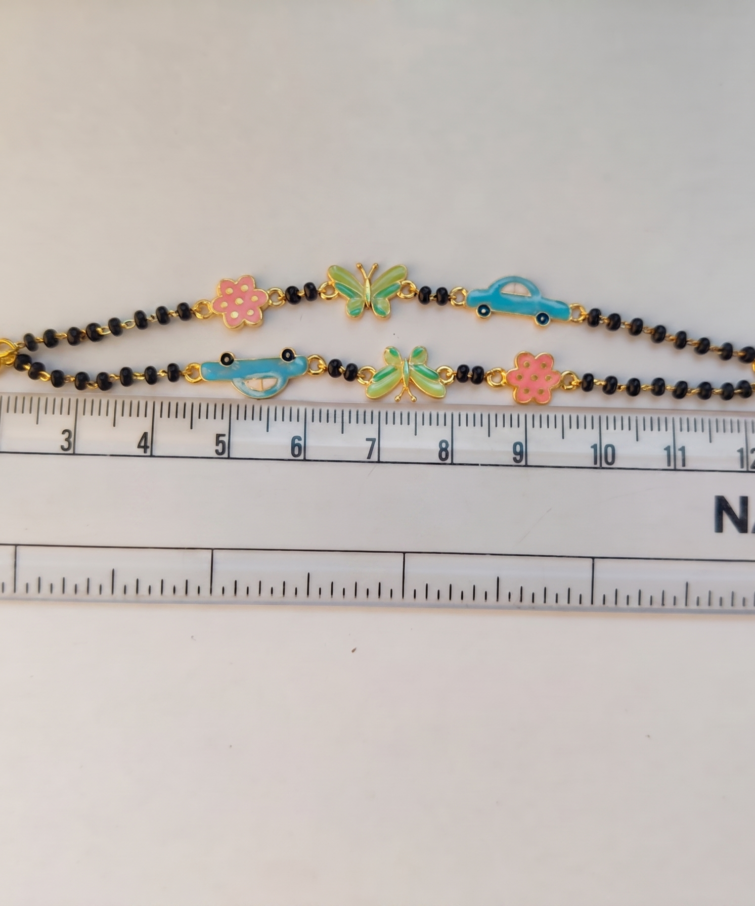Playful Enamel Nazariya Bracelet for Kids - Gold Plated 925 Sterling Silver with Butterfly, Car & Flower Charms
