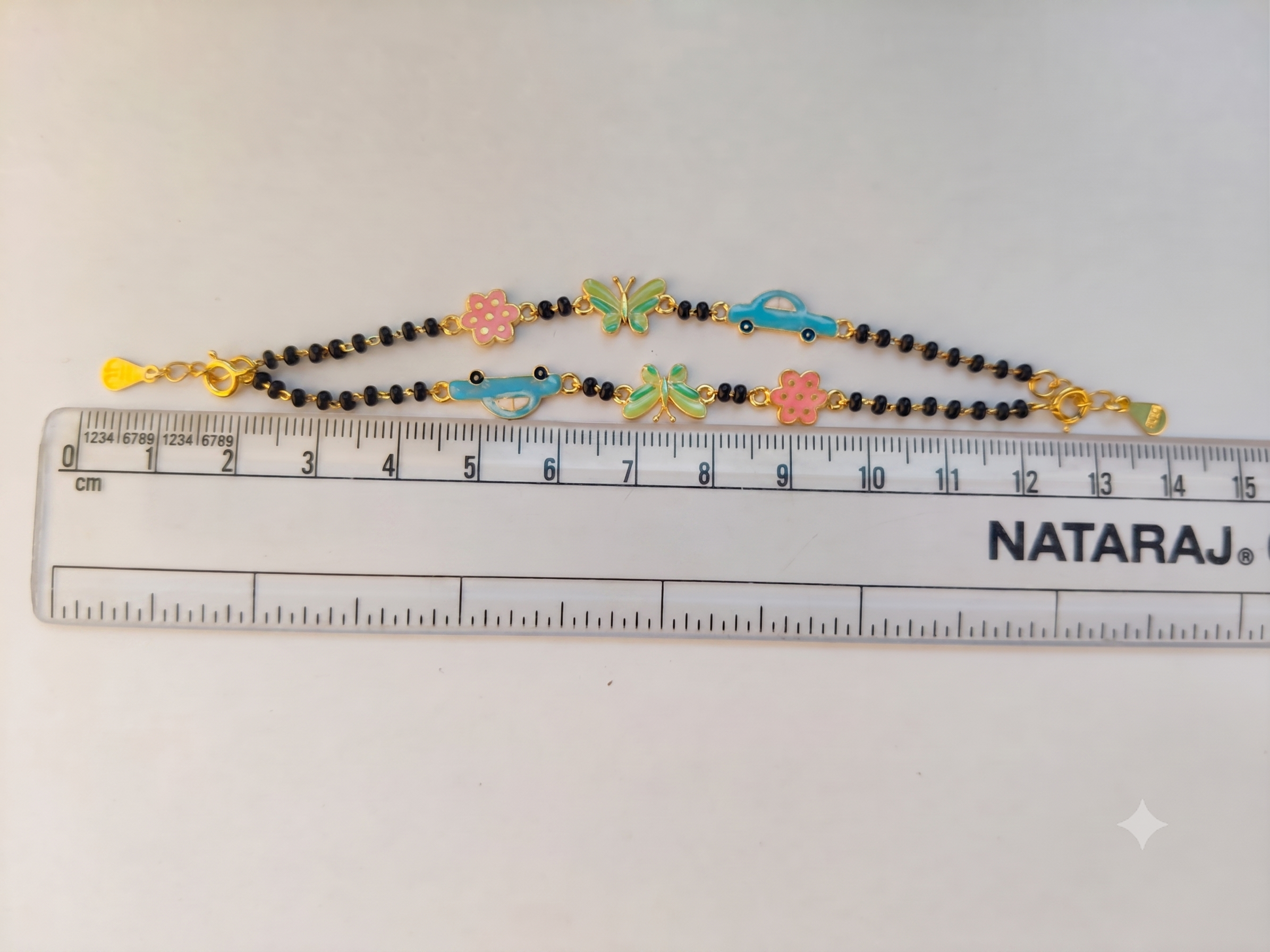 Playful Enamel Nazariya Bracelet for Kids - Gold Plated 925 Sterling Silver with Butterfly, Car & Flower Charms