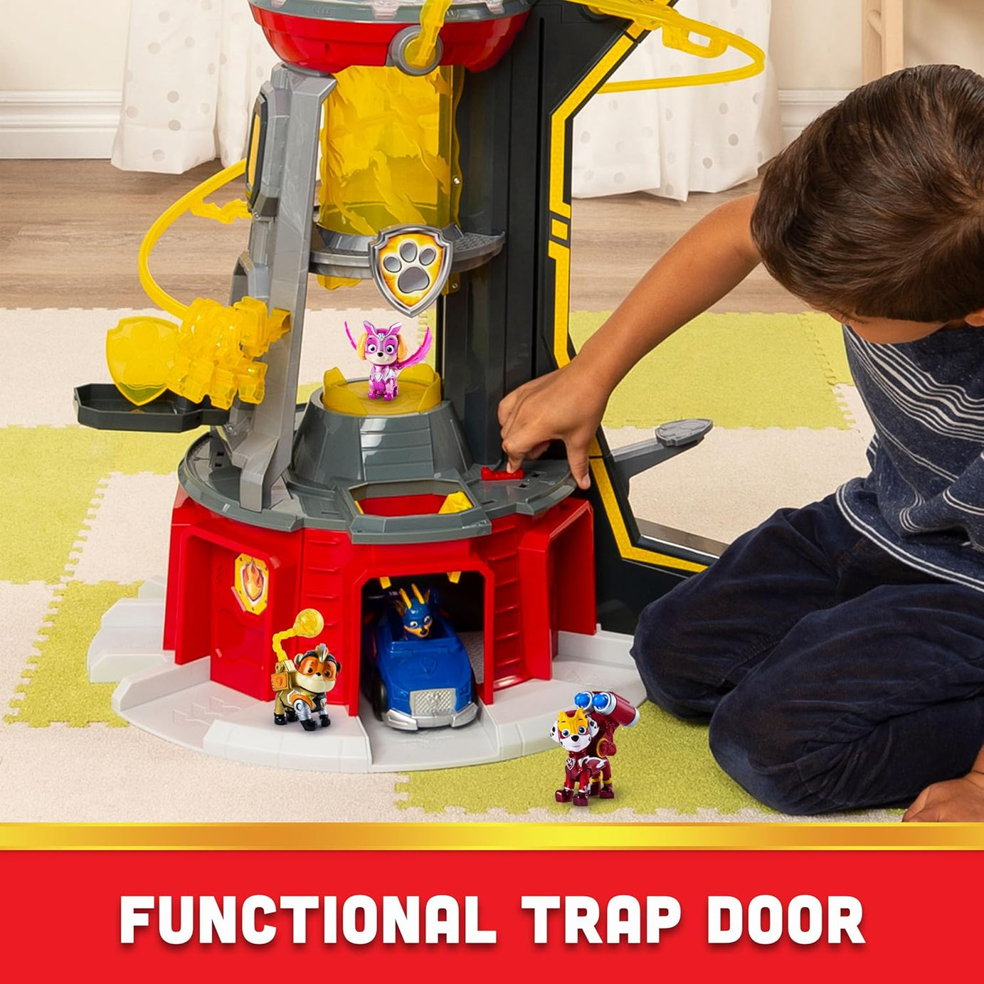 PAW Patrol Mighty Lookout Tower - Mighty Pups Super PAWs with Working Elevator, Lights, Sounds & Zip Line – Includes Chase Figure & Vehicle, Gift for Kids Ages 3+