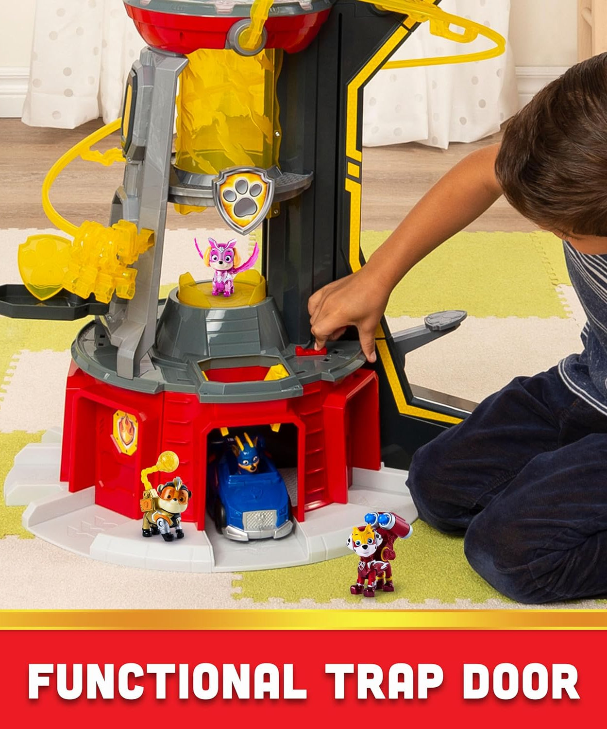 PAW Patrol Mighty Lookout Tower - Mighty Pups Super PAWs with Working Elevator, Lights, Sounds & Zip Line – Includes Chase Figure & Vehicle, Gift for Kids Ages 3+