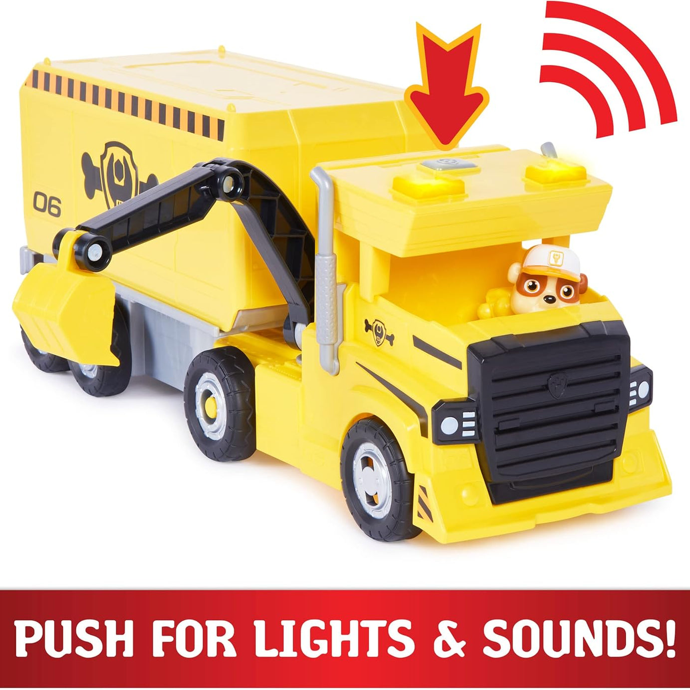 PAW Patrol Rubble 2-in-1 Transforming X-Treme Truck with Excavator Toy, Crane, Lights & Sounds, Action Figures – for Kids Ages 3 and Up