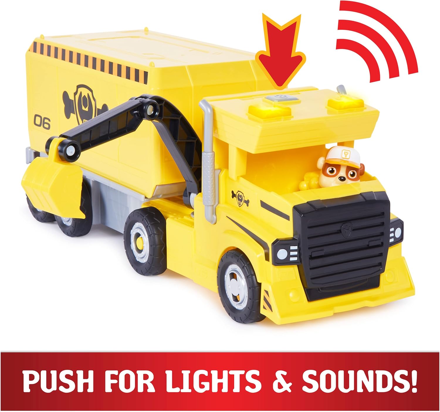 PAW Patrol Rubble 2-in-1 Transforming X-Treme Truck with Excavator Toy, Crane, Lights & Sounds, Action Figures – for Kids Ages 3 and Up