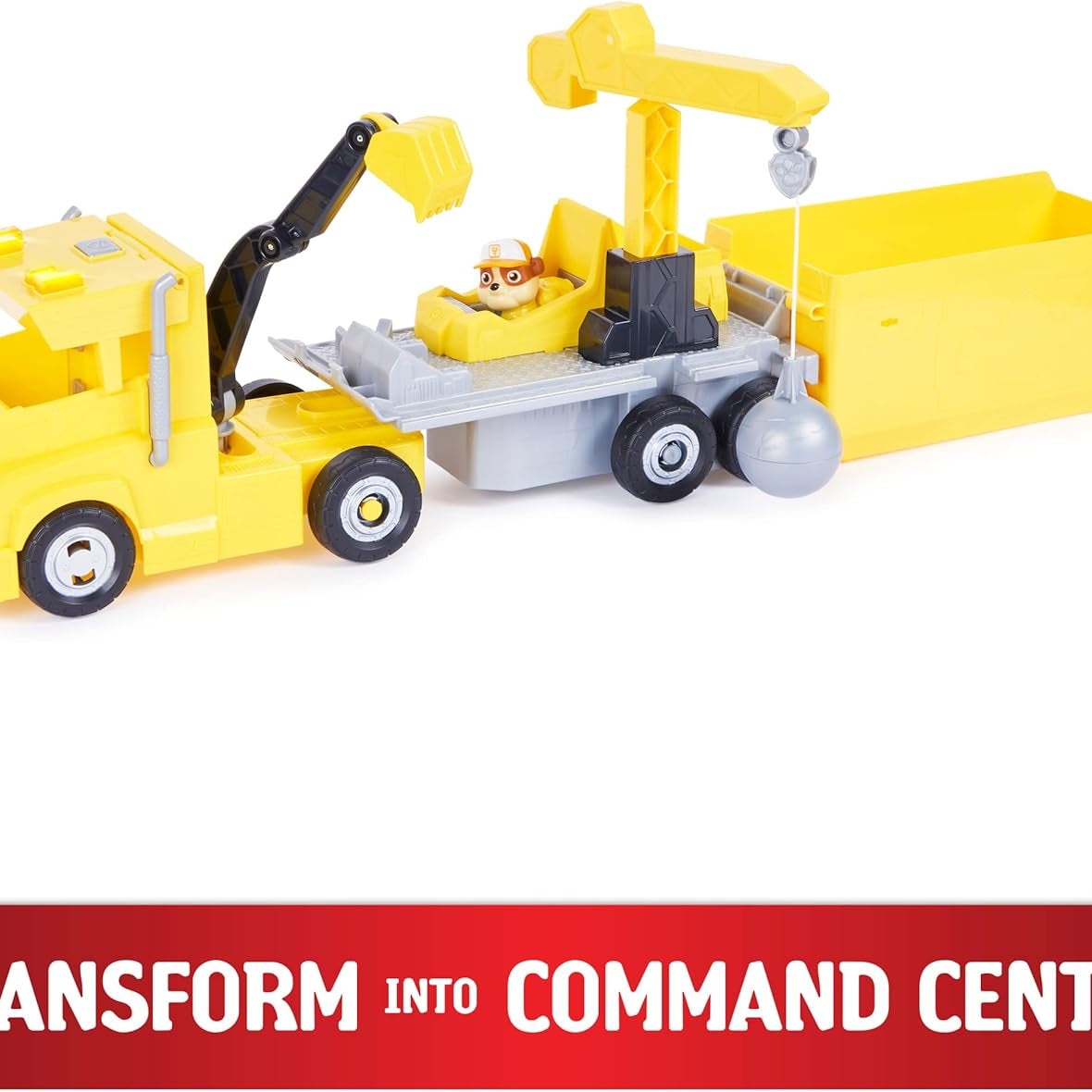 PAW Patrol Rubble 2-in-1 Transforming X-Treme Truck with Excavator Toy, Crane, Lights & Sounds, Action Figures – for Kids Ages 3 and Up