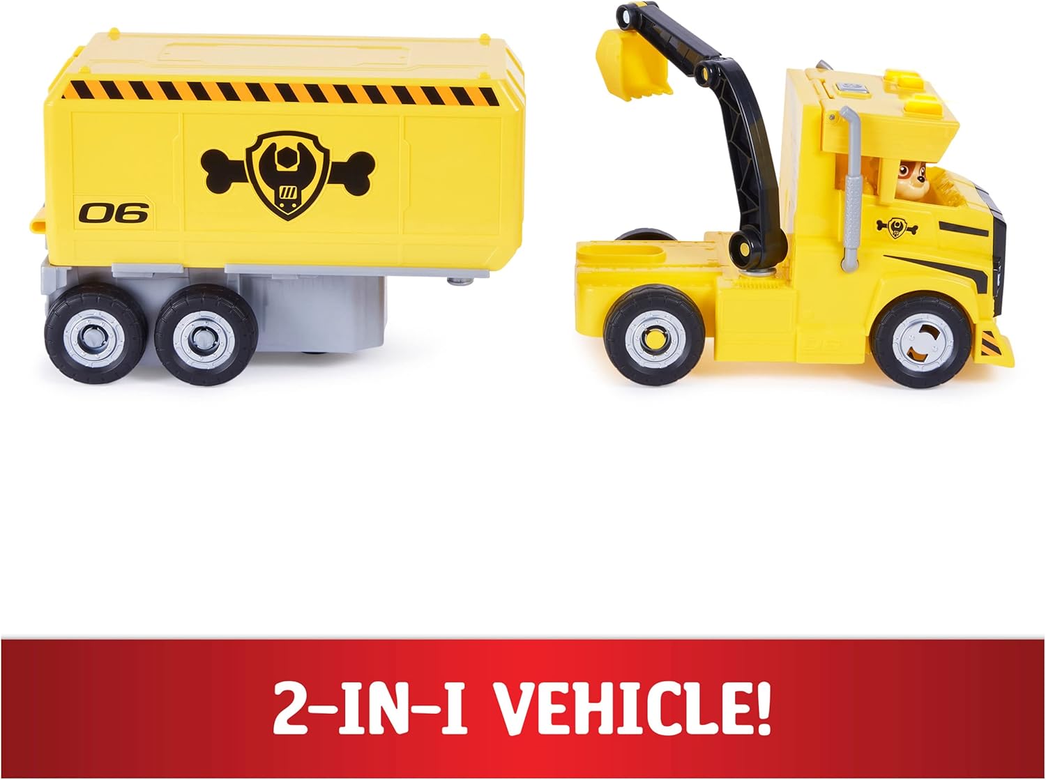 PAW Patrol Rubble 2-in-1 Transforming X-Treme Truck with Excavator Toy, Crane, Lights & Sounds, Action Figures – for Kids Ages 3 and Up