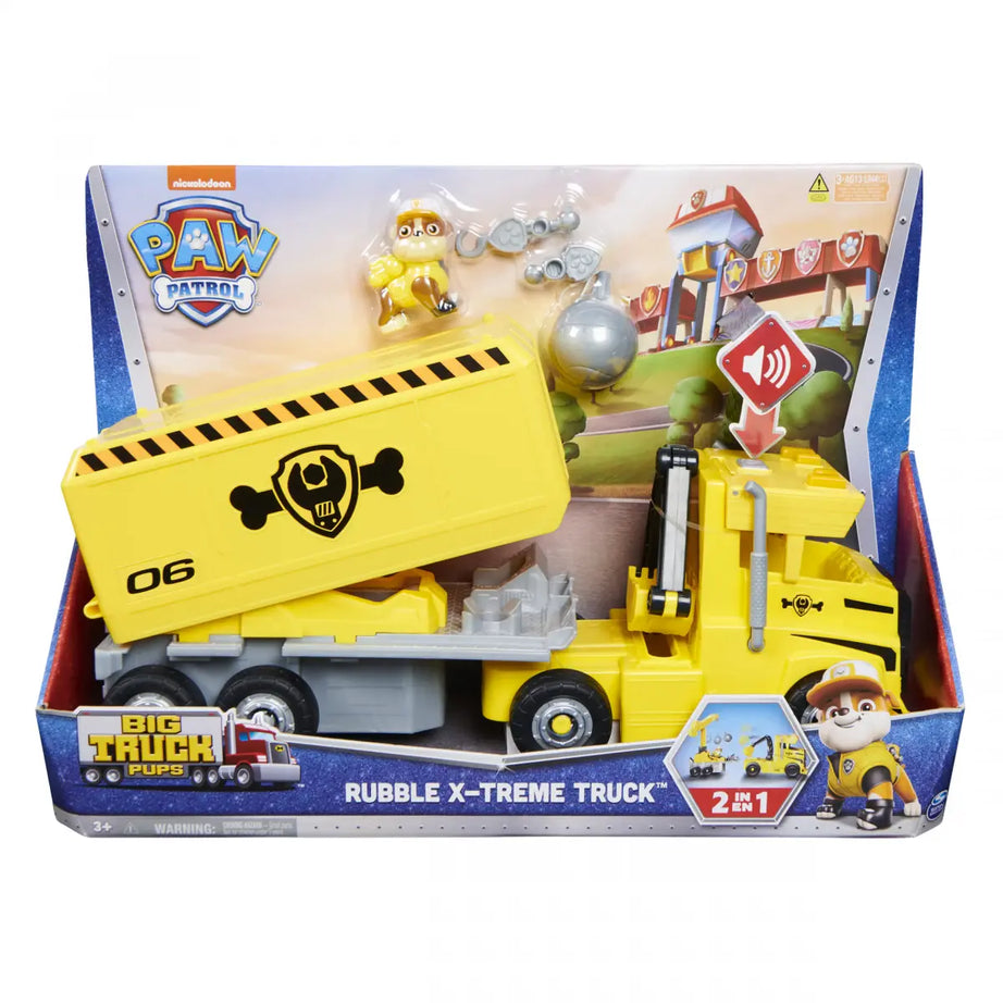 PAW Patrol Rubble 2-in-1 Transforming X-Treme Truck with Excavator Toy, Crane, Lights & Sounds, Action Figures – for Kids Ages 3 and Up