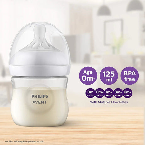 Philips Avent Natural Response Feeding Bottle - Anti-Colic - 125 ml | Flow 2 Nipple - Transparent - 0M+