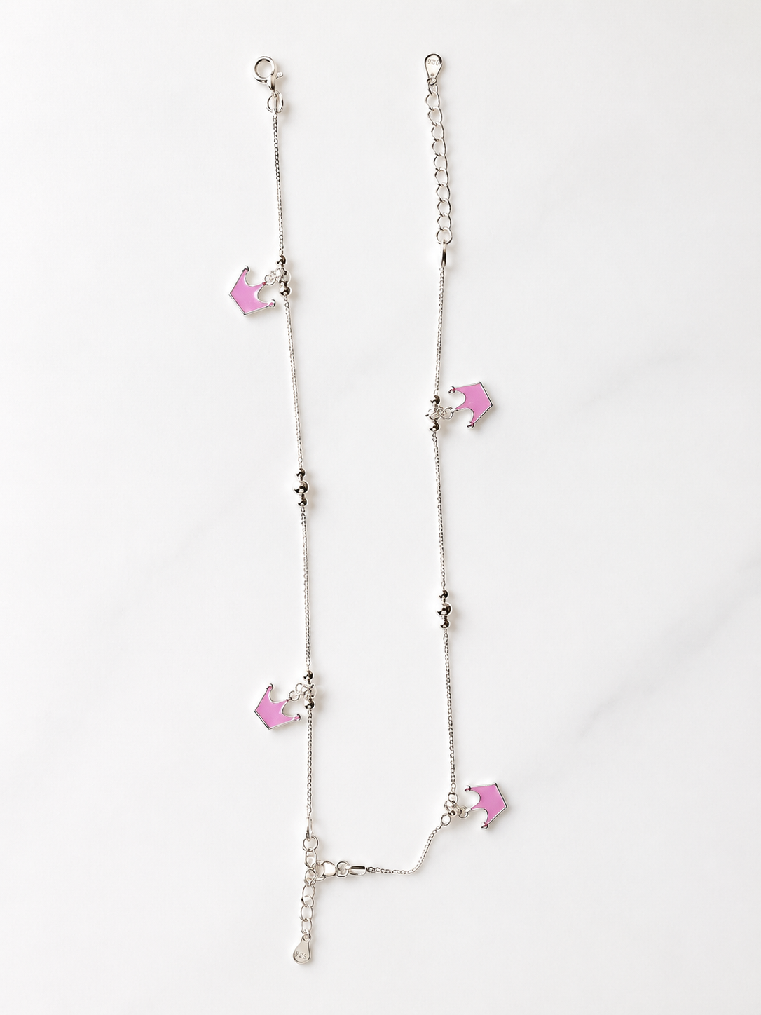 Pink Crown Enamel 925 Sterling Silver Baby Anklets | Handcrafted Adjustable Payal for Infants & Toddlers | Set of 2 | minimee kids