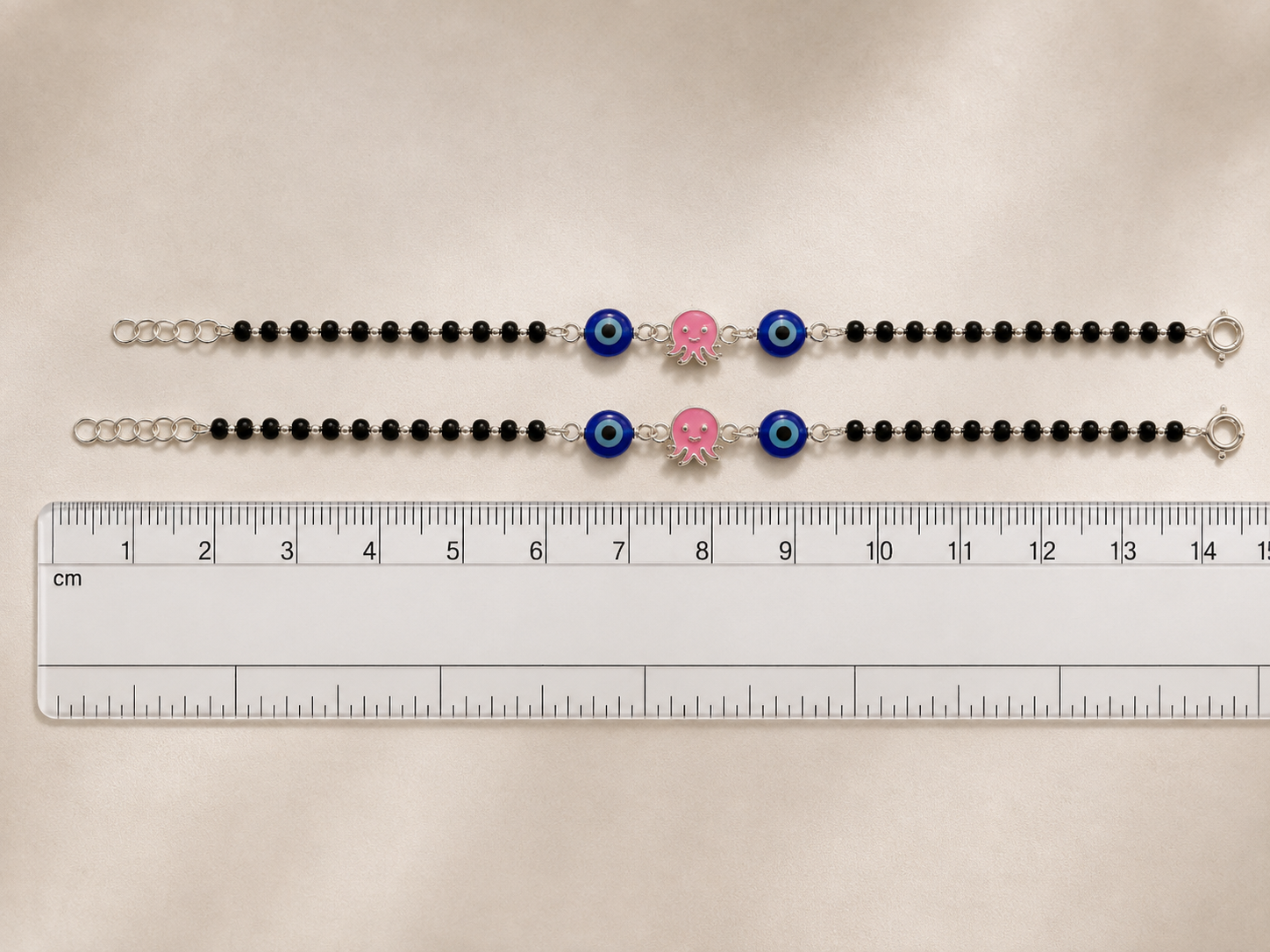 Pink Octopus & Blue Evil Eye Silver Baby Nazariya | 925 Hallmarked Silver Protective Bracelets | Adjustable Kids Jewelry | Set of 2