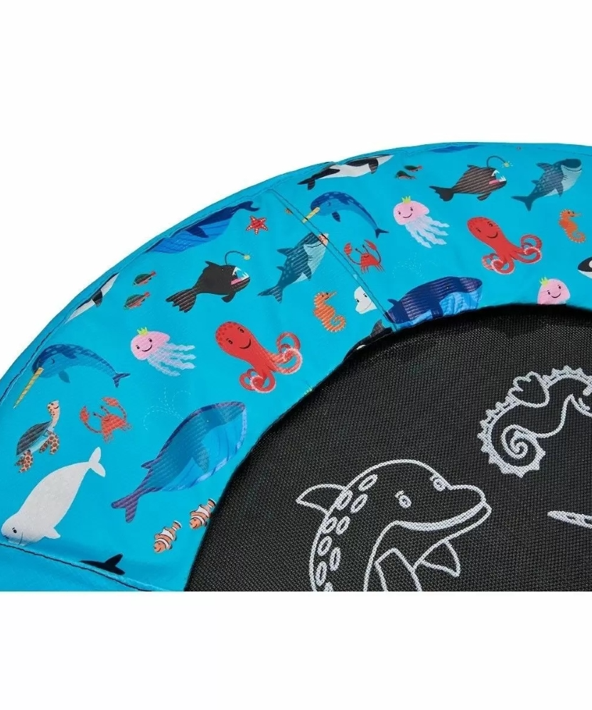 Plum Junior Ocean Bouncer Trampoline with Ocean-Themed Sounds – Safe Spring-Free Indoor Trampoline for Toddlers 18 Months+ | Soft-Grip Handle | Motion-Activated Sea Animal Sounds | Max Weight 25kg