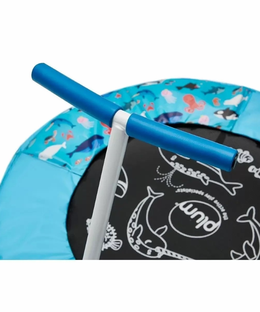 Plum Junior Ocean Bouncer Trampoline with Ocean-Themed Sounds – Safe Spring-Free Indoor Trampoline for Toddlers 18 Months+ | Soft-Grip Handle | Motion-Activated Sea Animal Sounds | Max Weight 25kg