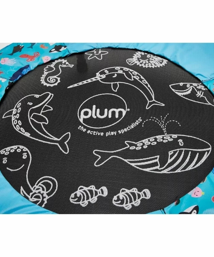 Plum Junior Ocean Bouncer Trampoline with Ocean-Themed Sounds – Safe Spring-Free Indoor Trampoline for Toddlers 18 Months+ | Soft-Grip Handle | Motion-Activated Sea Animal Sounds | Max Weight 25kg