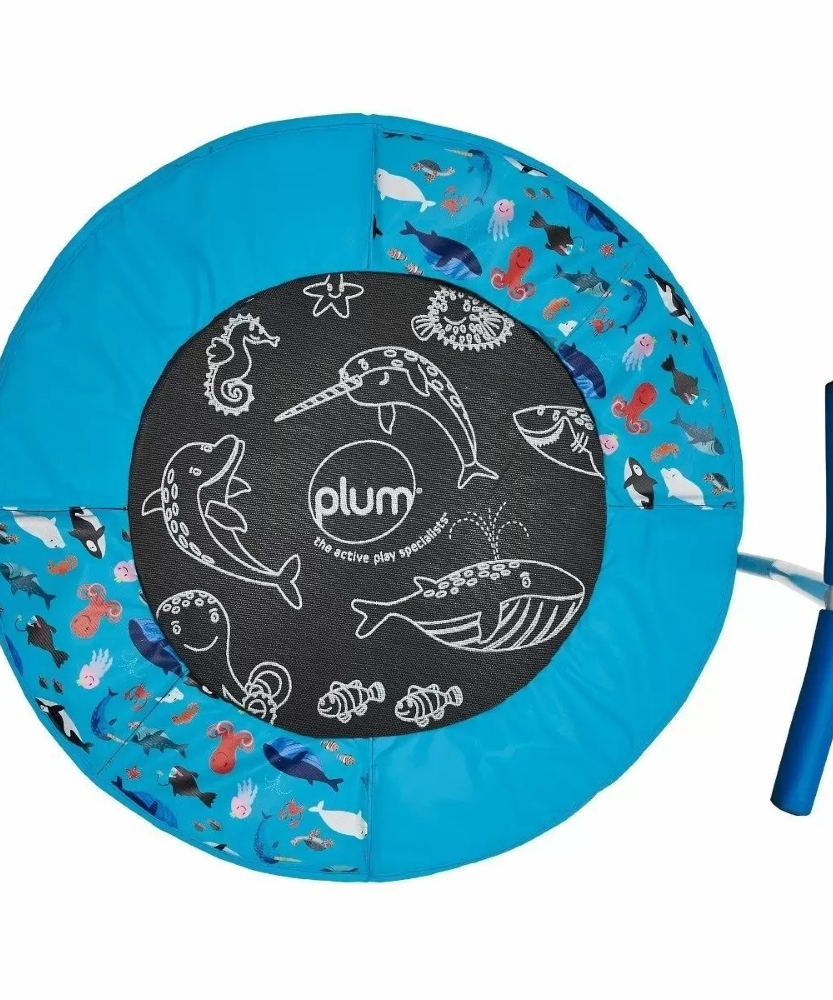 Plum Junior Ocean Bouncer Trampoline with Ocean-Themed Sounds – Safe Spring-Free Indoor Trampoline for Toddlers 18 Months+ | Soft-Grip Handle | Motion-Activated Sea Animal Sounds | Max Weight 25kg