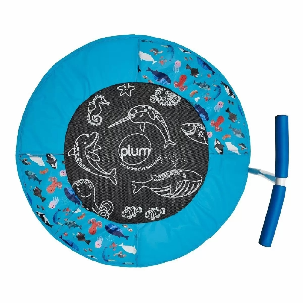 Plum Junior Ocean Bouncer Trampoline with Ocean-Themed Sounds – Safe Spring-Free Indoor Trampoline for Toddlers 18 Months+ | Soft-Grip Handle | Motion-Activated Sea Animal Sounds | Max Weight 25kg